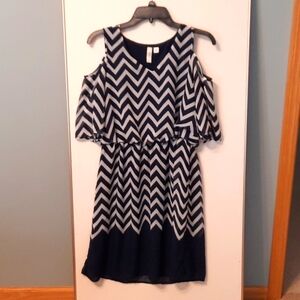 Navy and White Heiring bone Print dress